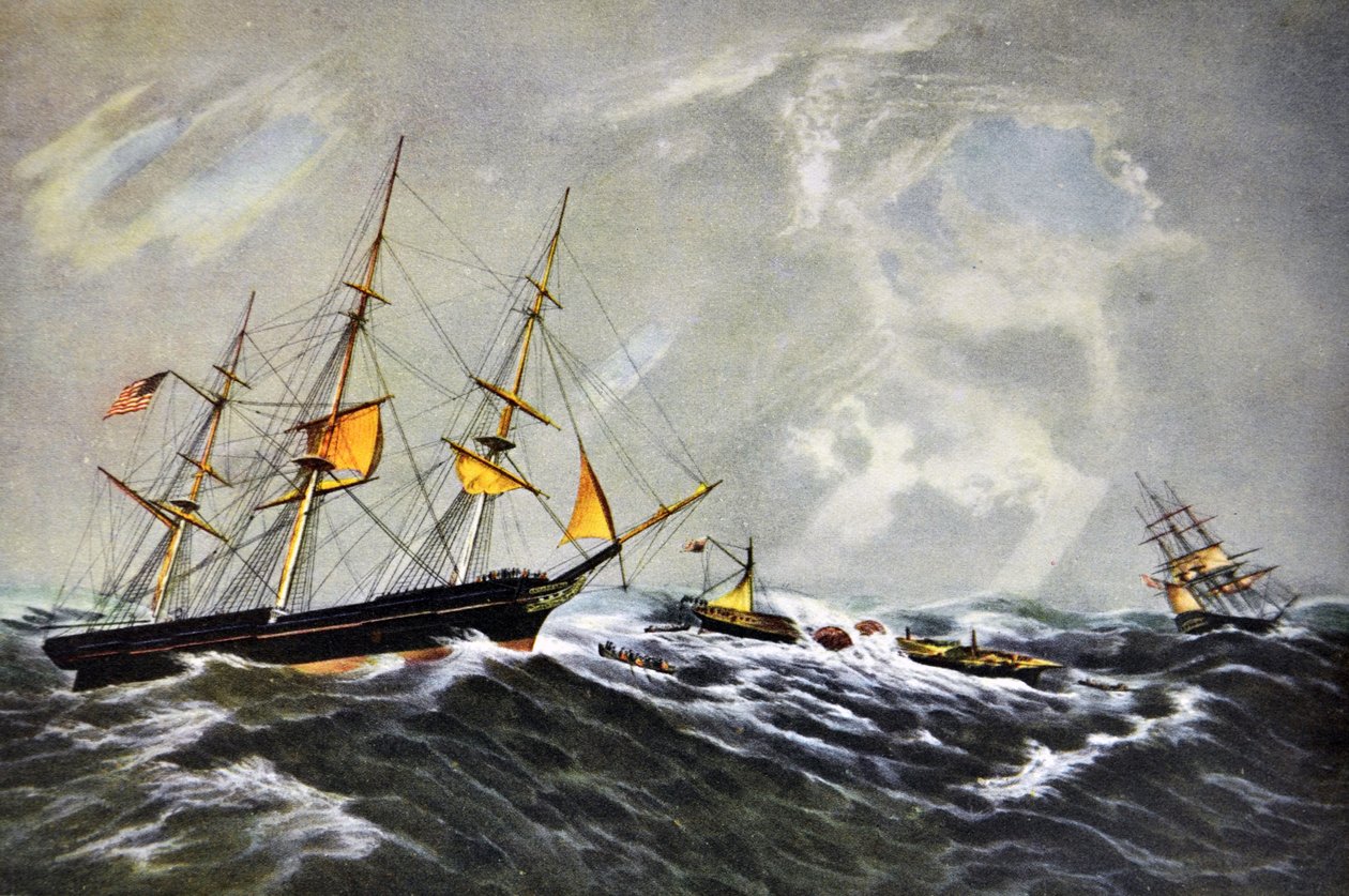 Currier & Ives ilustracja XIX wieku. Wrak parowca San-Francisco autorstwa N. and Ives, J.M. Currier