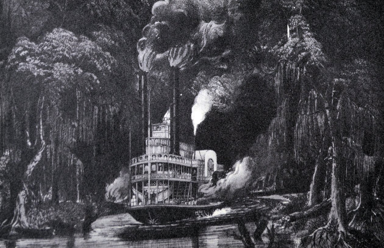 Currier & Ives ilustracja XIX wieku. Przez bagno by Torchlight autorstwa N. and Ives, J.M. Currier