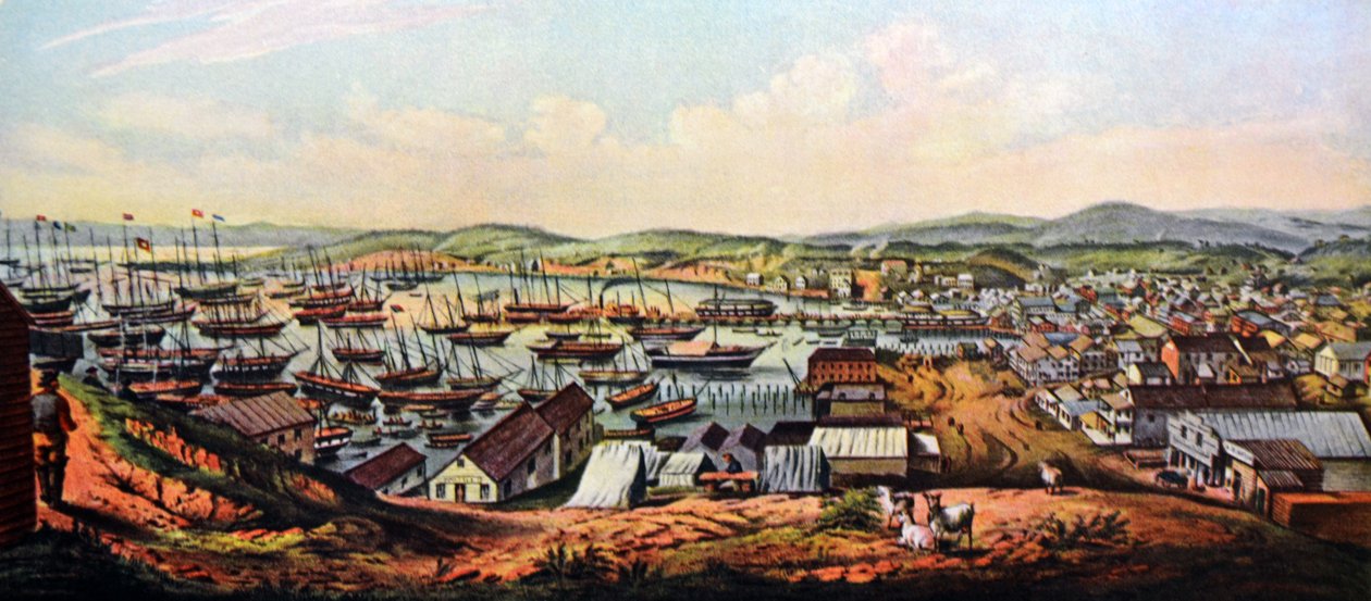 Currier & Ives ilustracja XIX wieku. Widok na San Francisco w Kalifornii autorstwa N. and Ives, J.M. Currier