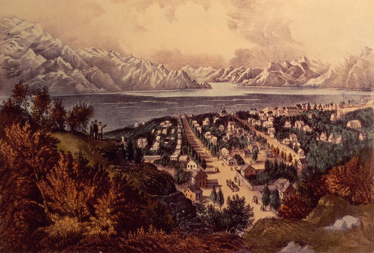 Wielkie Jezioro Słone, Utah (kolor lito) autorstwa N. and Ives, J.M. Currier