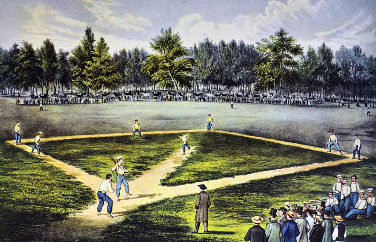 Amerykańska narodowa gra w Base Ball autorstwa N. and Ives, J.M. Currier