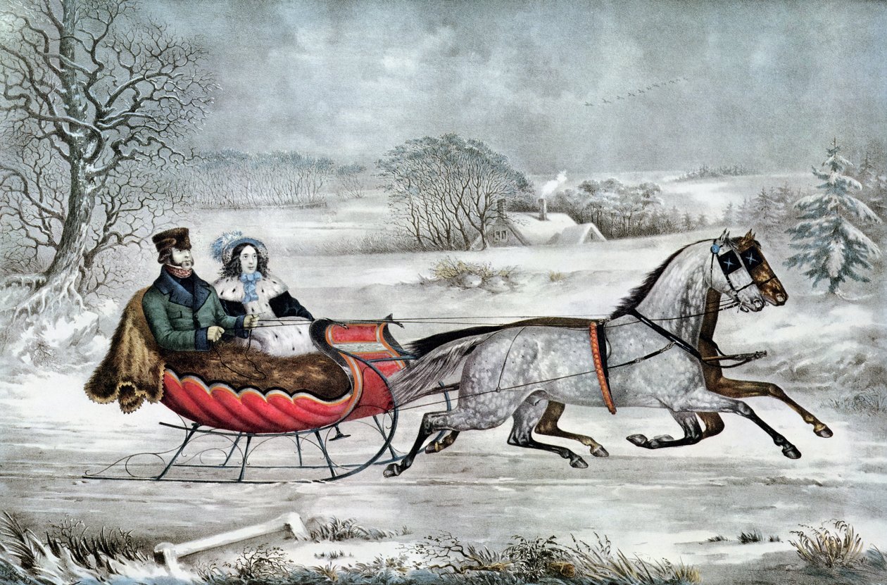 Droga - Zima (Currier i jego druga żona, Laura Ormsbee, 1843) autorstwa N. and Ives, J.M. Currier