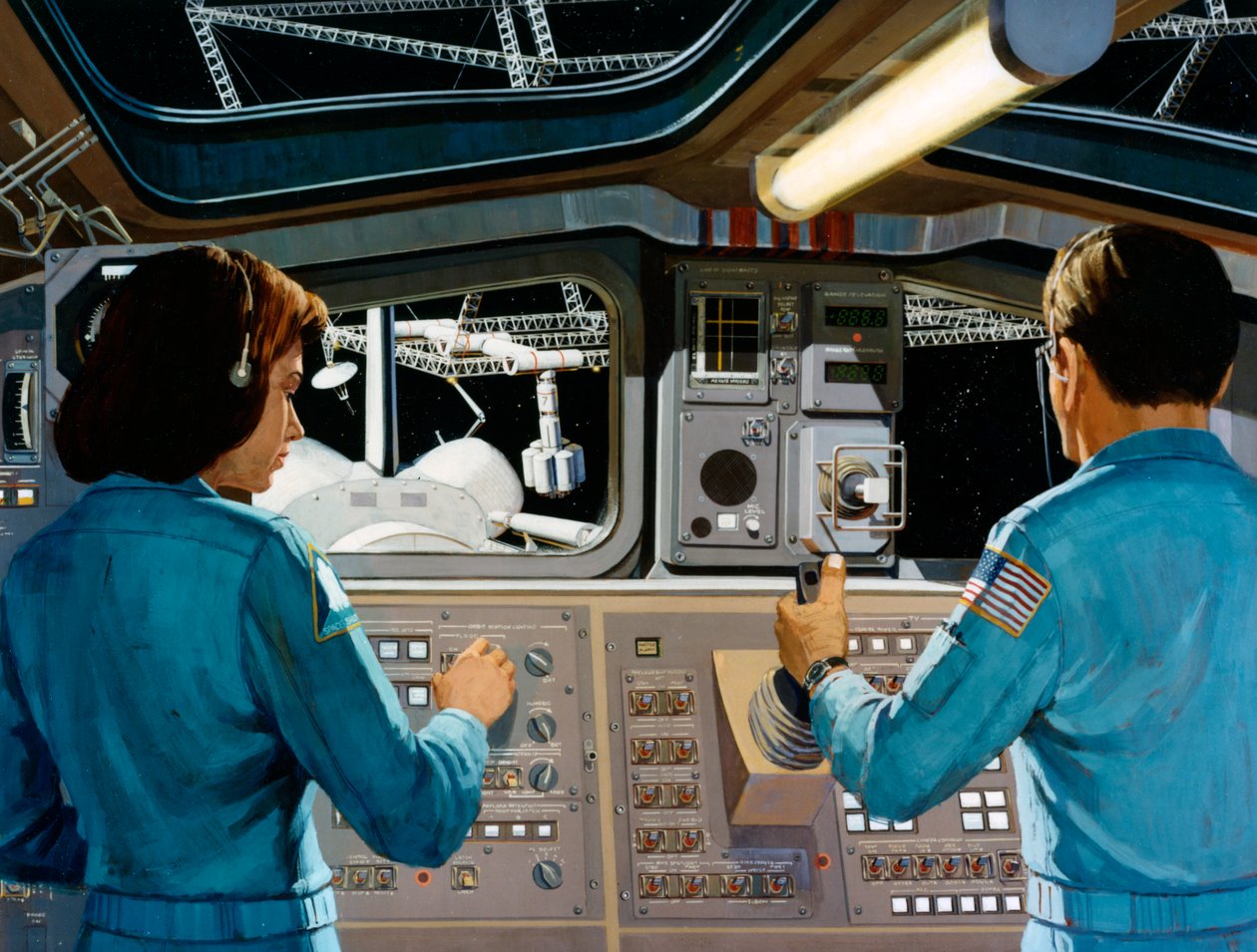 Wewnątrz futurystycznej stacji kosmicznej, lata 70. XX wieku. autorstwa NASA Images