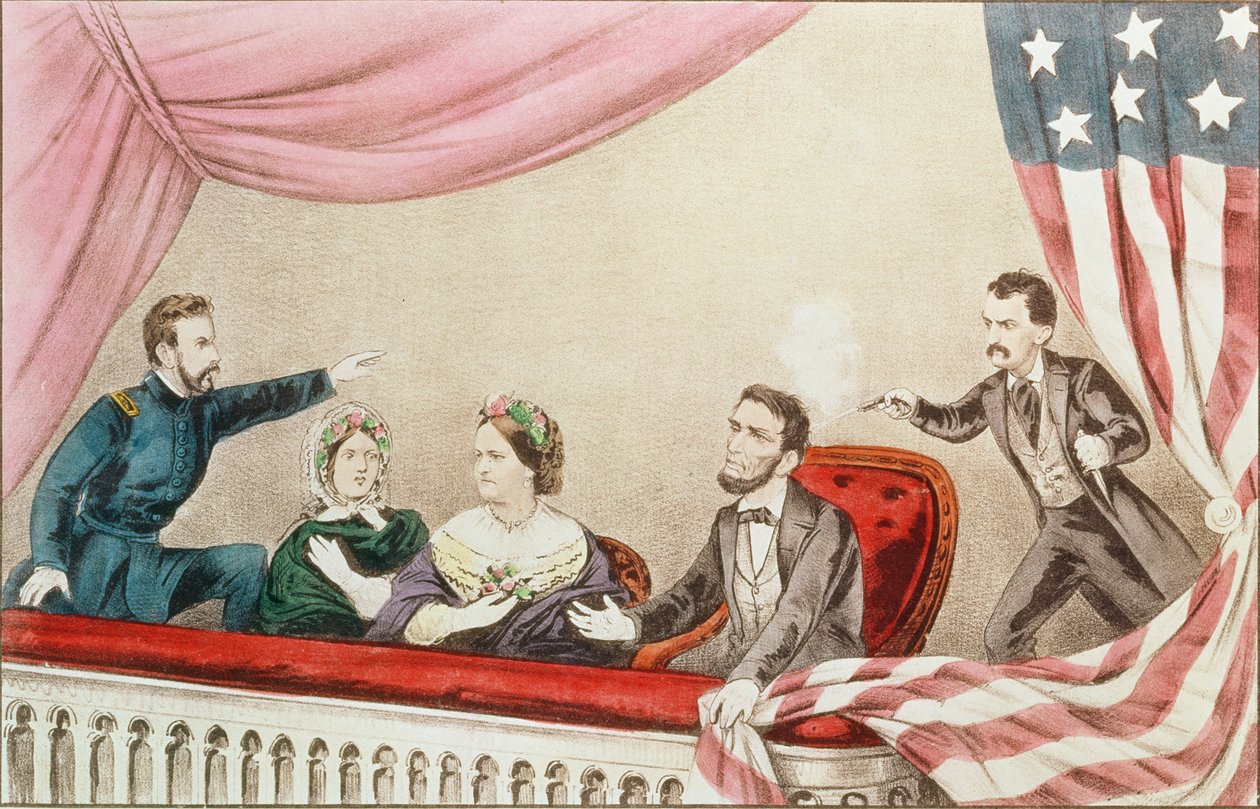 Zabójstwo Abrahama Lincolna autorstwa N. and Ives, J.M. Currier