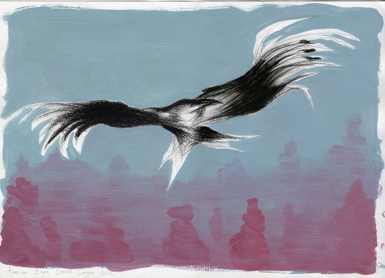 Canyon Eagle, 2014, (gwasz i węgiel na papierze) autorstwa Nancy Moniz Charalambous