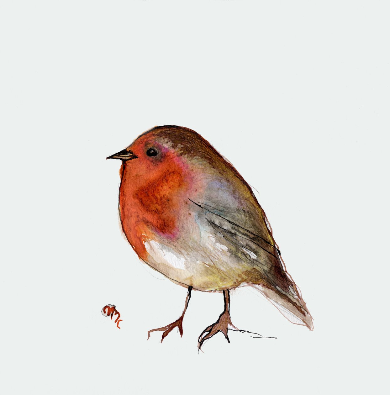 Gruby Robin, 2017, (tusz na papierze) autorstwa Nancy Moniz Charalambous