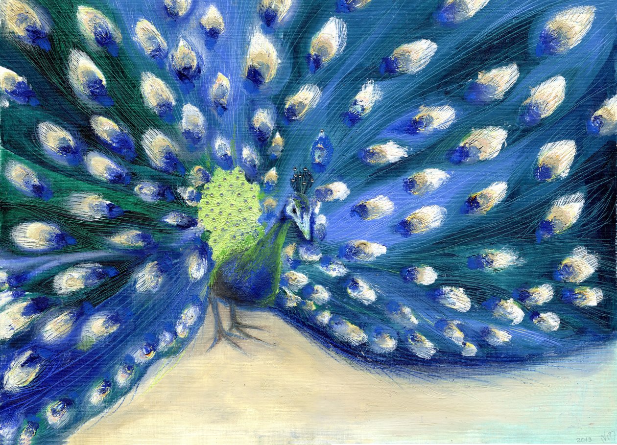 Pawie Oczy, 2013, (olej i diament na karcie) autorstwa Nancy Moniz Charalambous