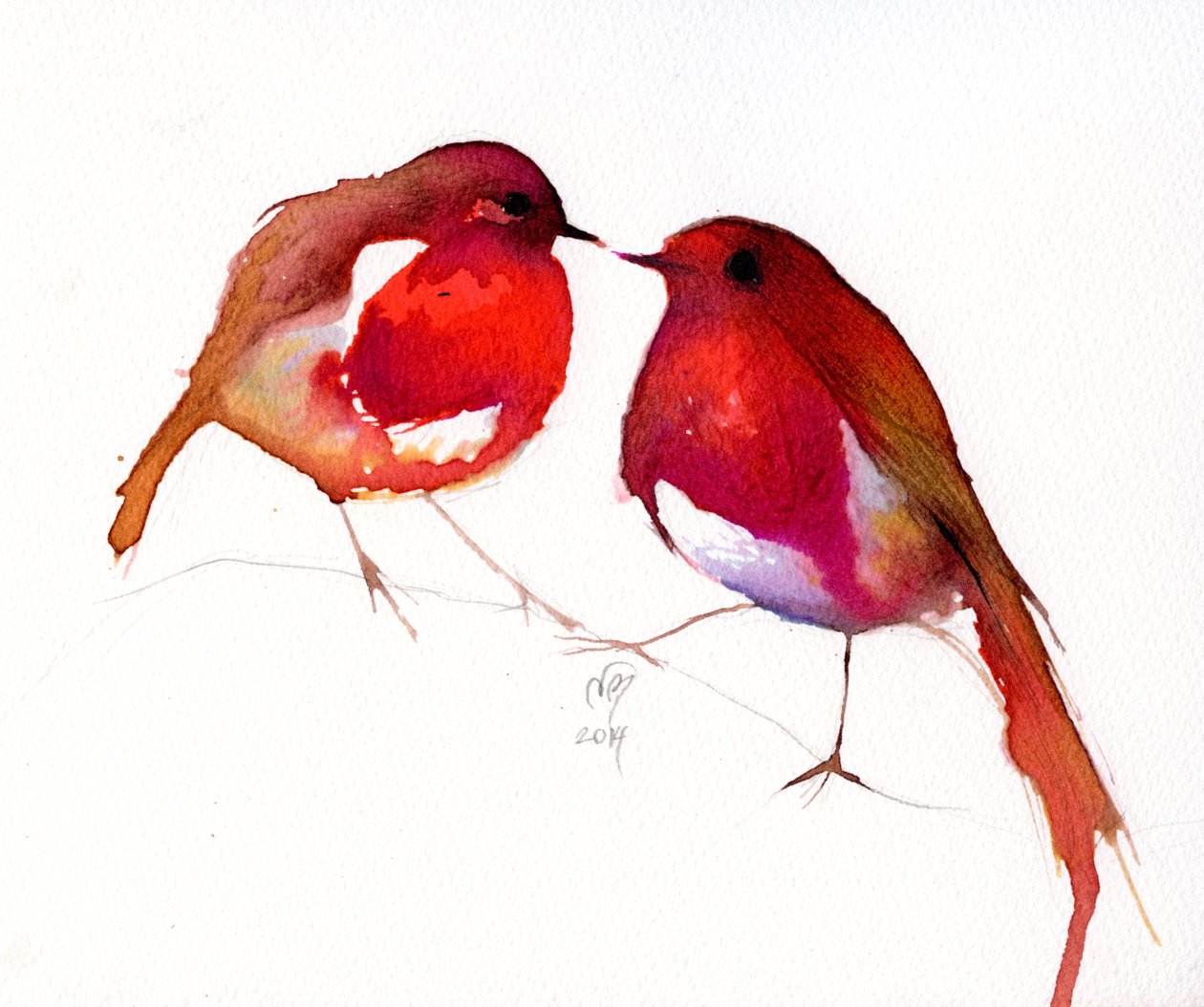 Two Little Ink Birds, 2014, (tusz na papierze) autorstwa Nancy Moniz Charalambous