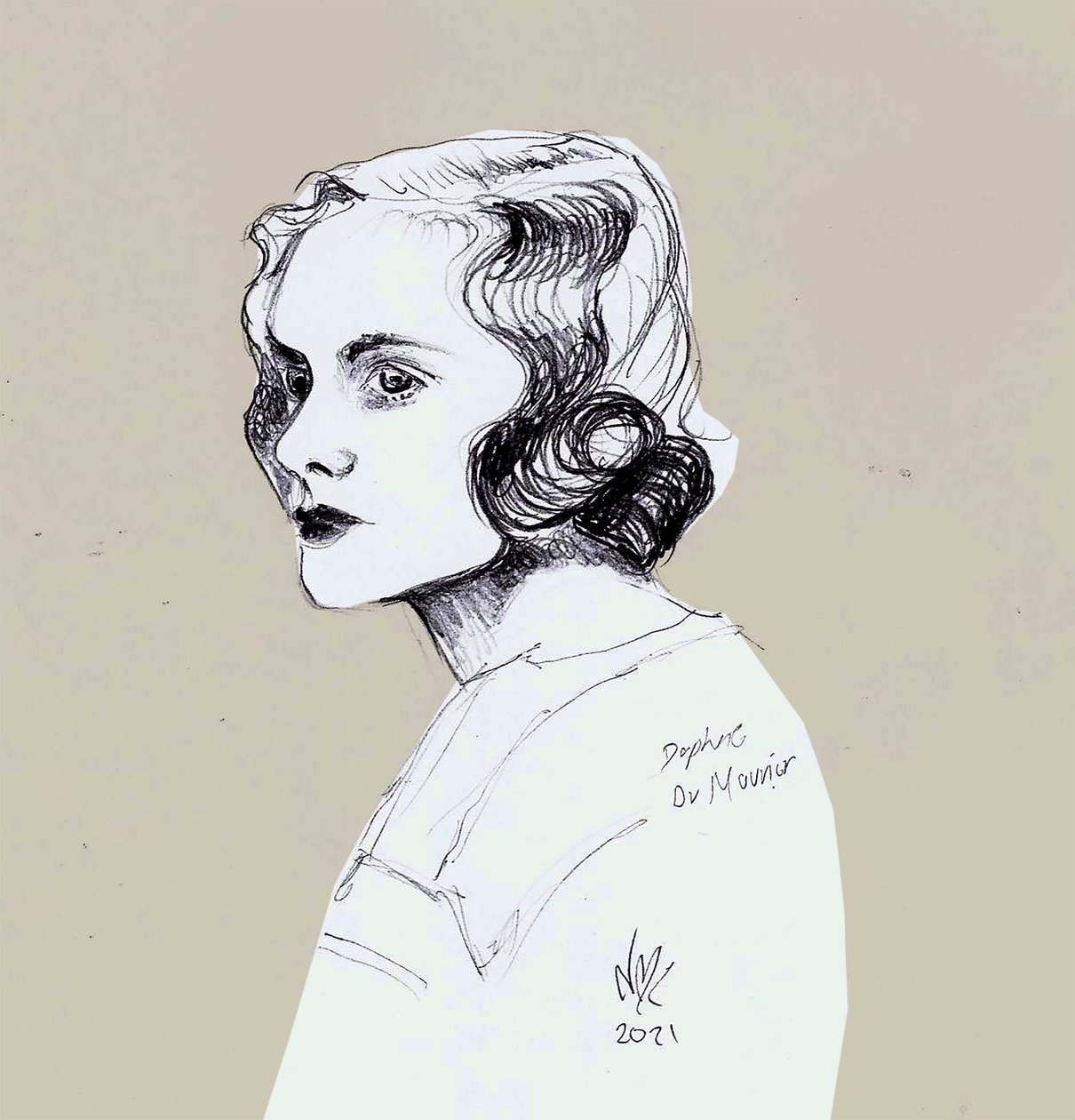 Daphne Du Maurier, 2021 (rysunek) autorstwa Nancy Moniz Charalambous