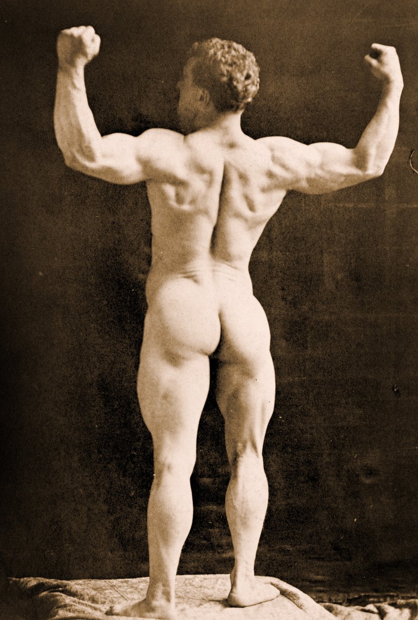 Eugen Sandow, w klasycznej pozie starożytnego Greka-Rzymianina, ok. 1893 r. autorstwa Napoleon Sarony