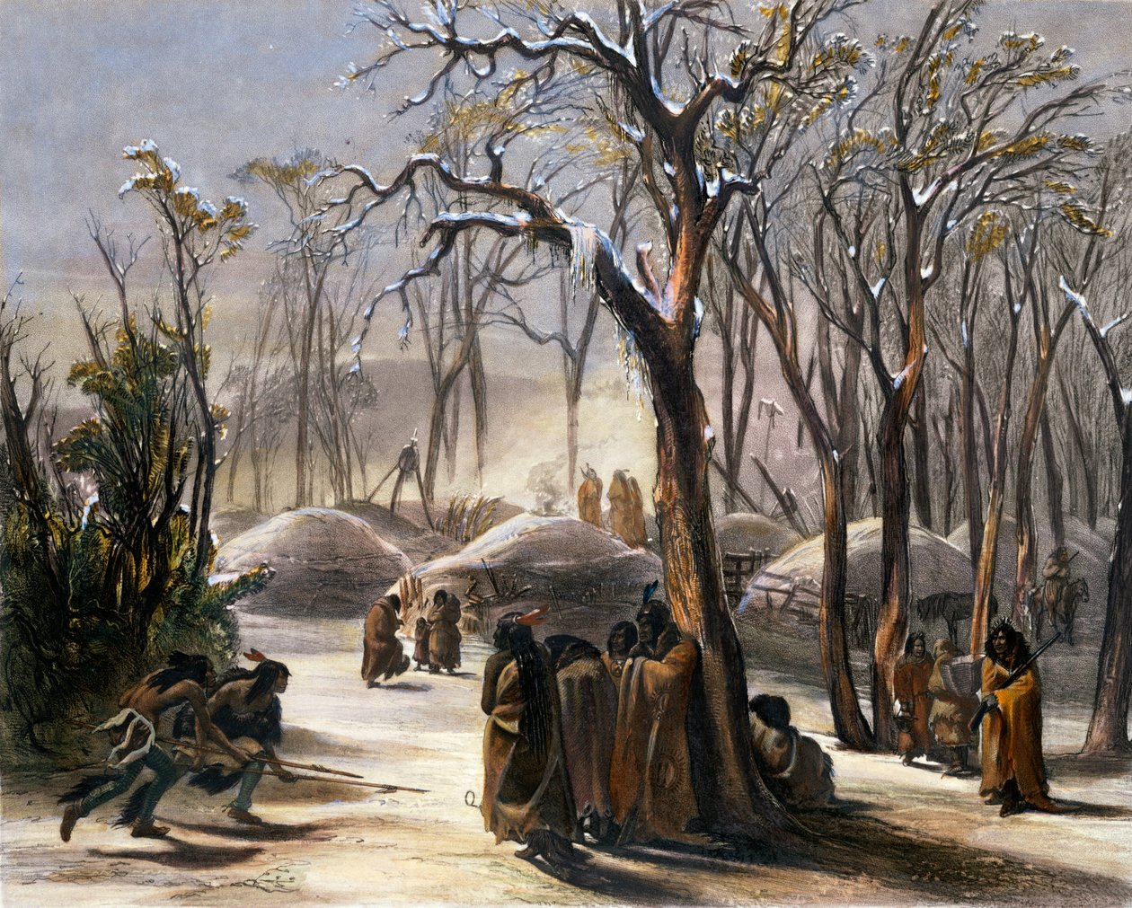 „Wioska zimowa Minatarów”, 1843 r. autorstwa Narcisse Desmadryl