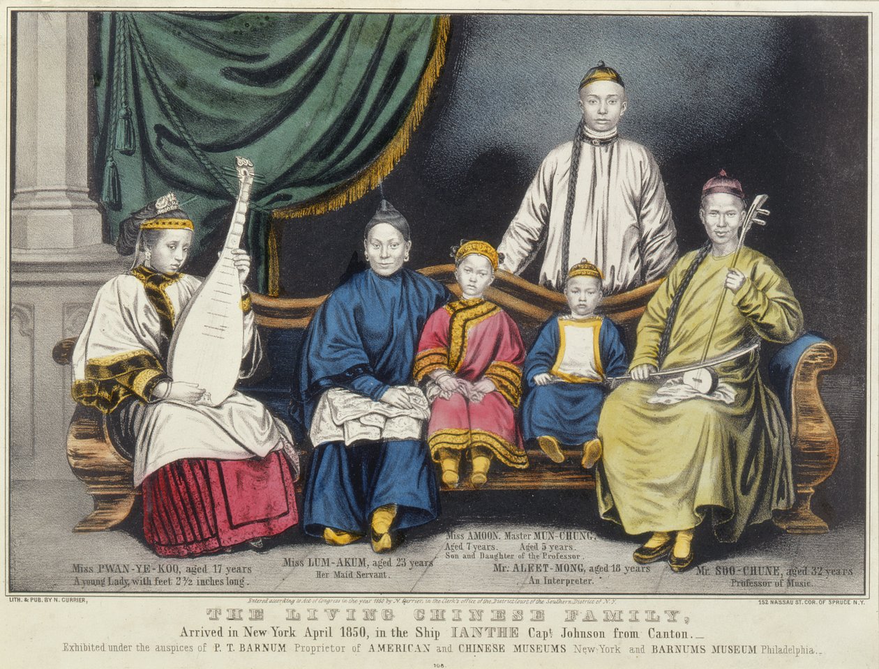 Plakat reklamujący The Living Chinese Family, 1850 autorstwa Nathaniel Currier
