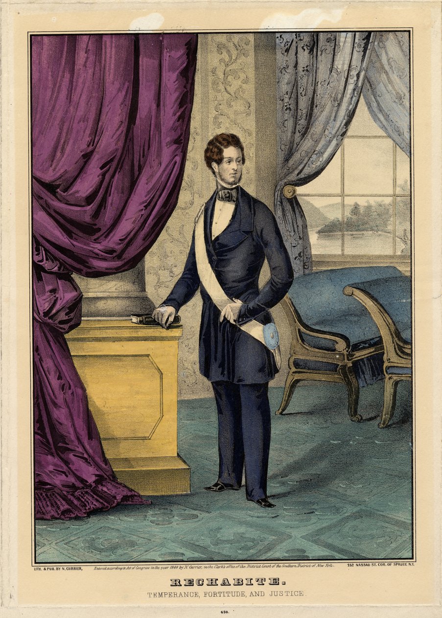 Rechabite: wstrzemięźliwość, męstwo i sprawiedliwość, 1849 autorstwa Nathaniel Currier
