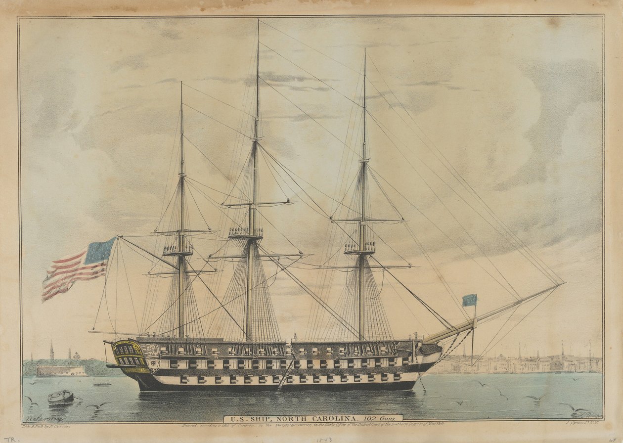 US Ship North Carolina, 102 działa, 1843 autorstwa Nathaniel Currier