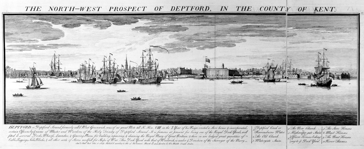 North-West Prospect of Deptford, w hrabstwie Kent, 1739 autorstwa Nathaniel and Samuel Buck