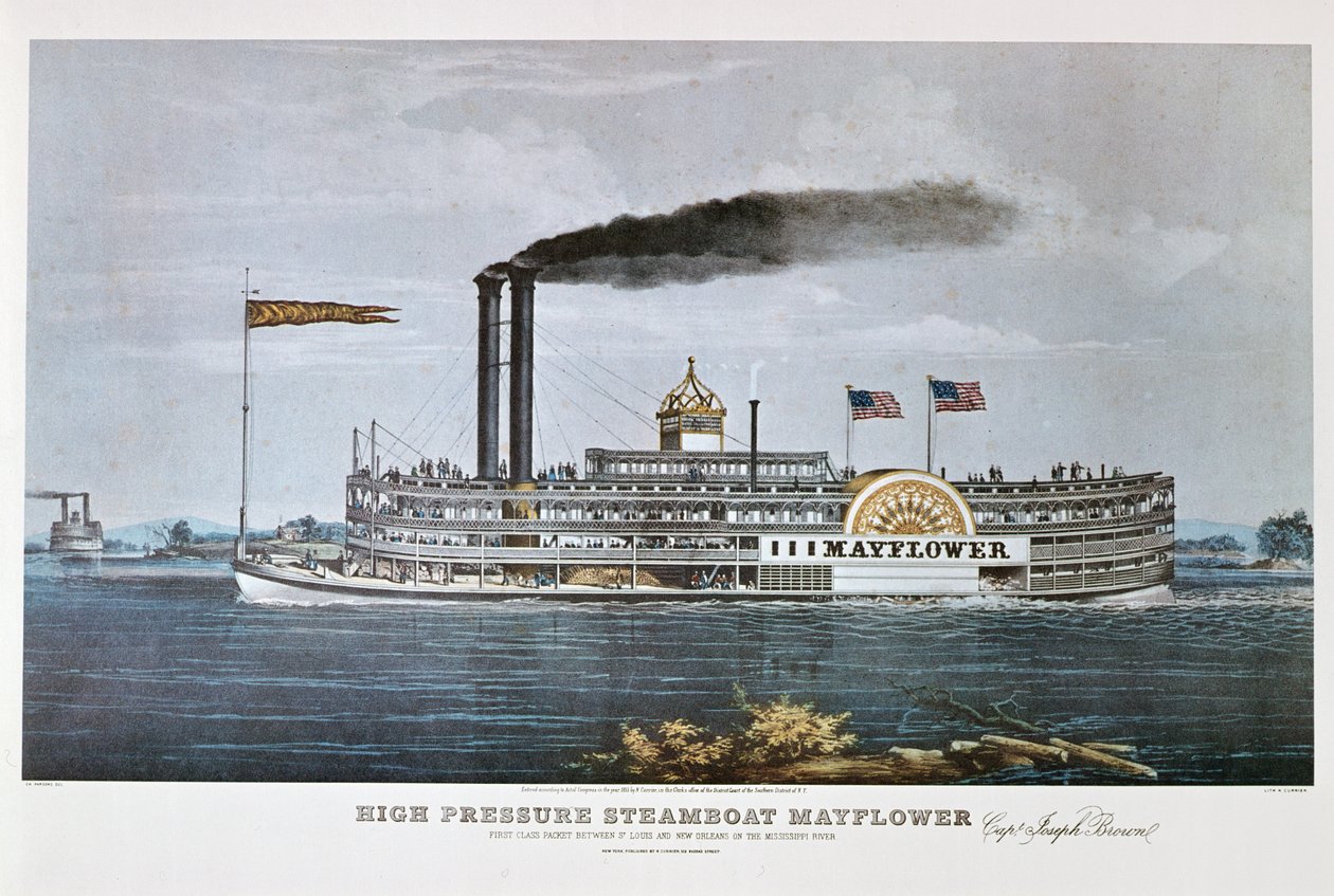 Parowiec „Mayflower” na Missisipi autorstwa Nathaniel Currier