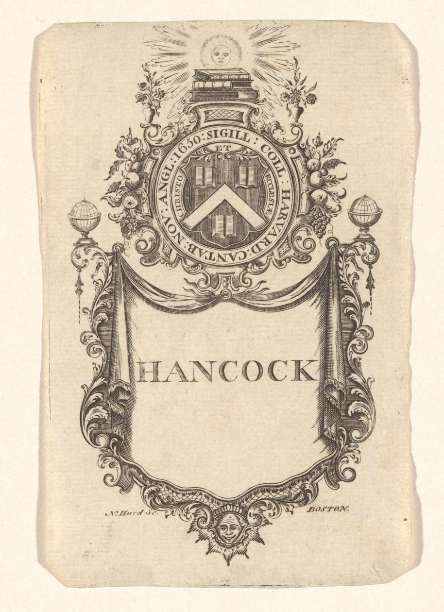 Ekslibris Harvard College (Hancock) autorstwa Nathaniel Hurd