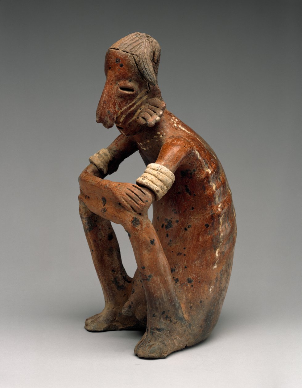 Wychudzony siedzący mężczyzna, Proto-Classic, 100 BC-AD 300 (ceramika z polichromowanym malowaniem poślizgowym) autorstwa Nayarit