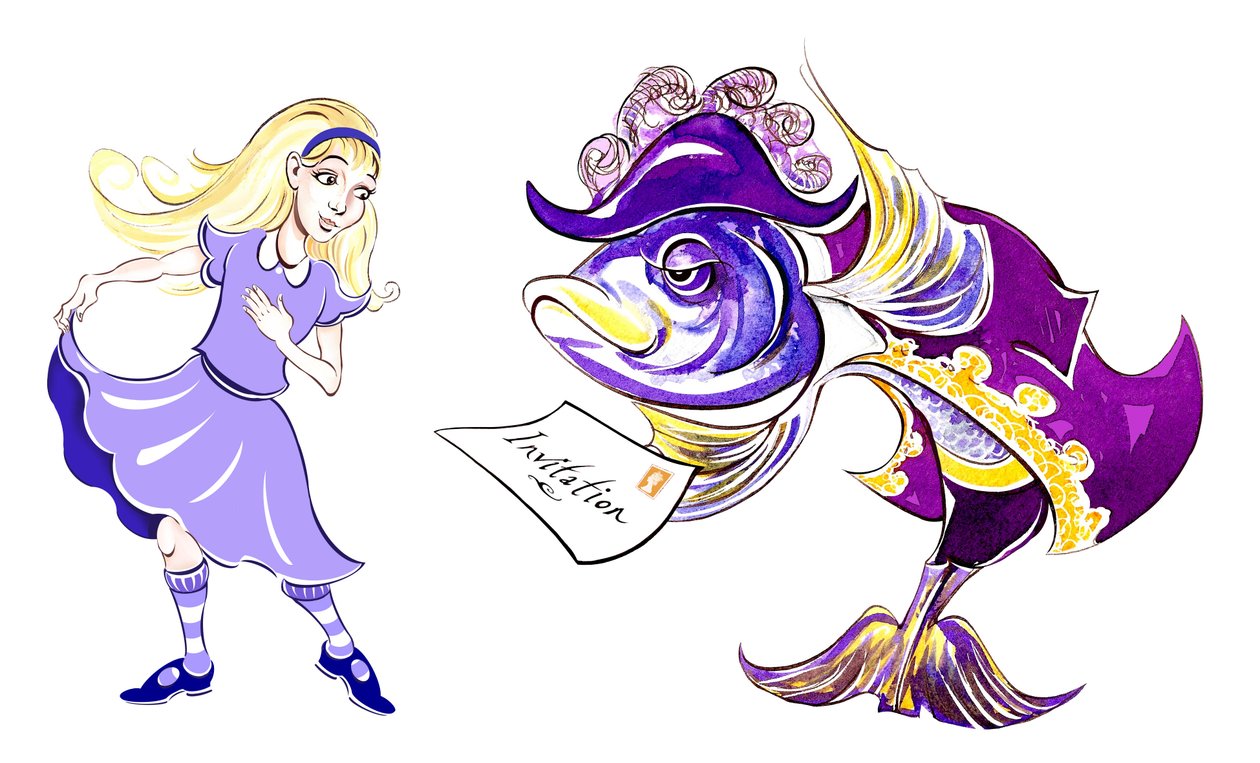 Alicja i Piechur Ryby – ilustracja do filmu „Alice Adventures in Wonderland” Lewisa Carrolla (1865), 2005 autorstwa Neale Osborne