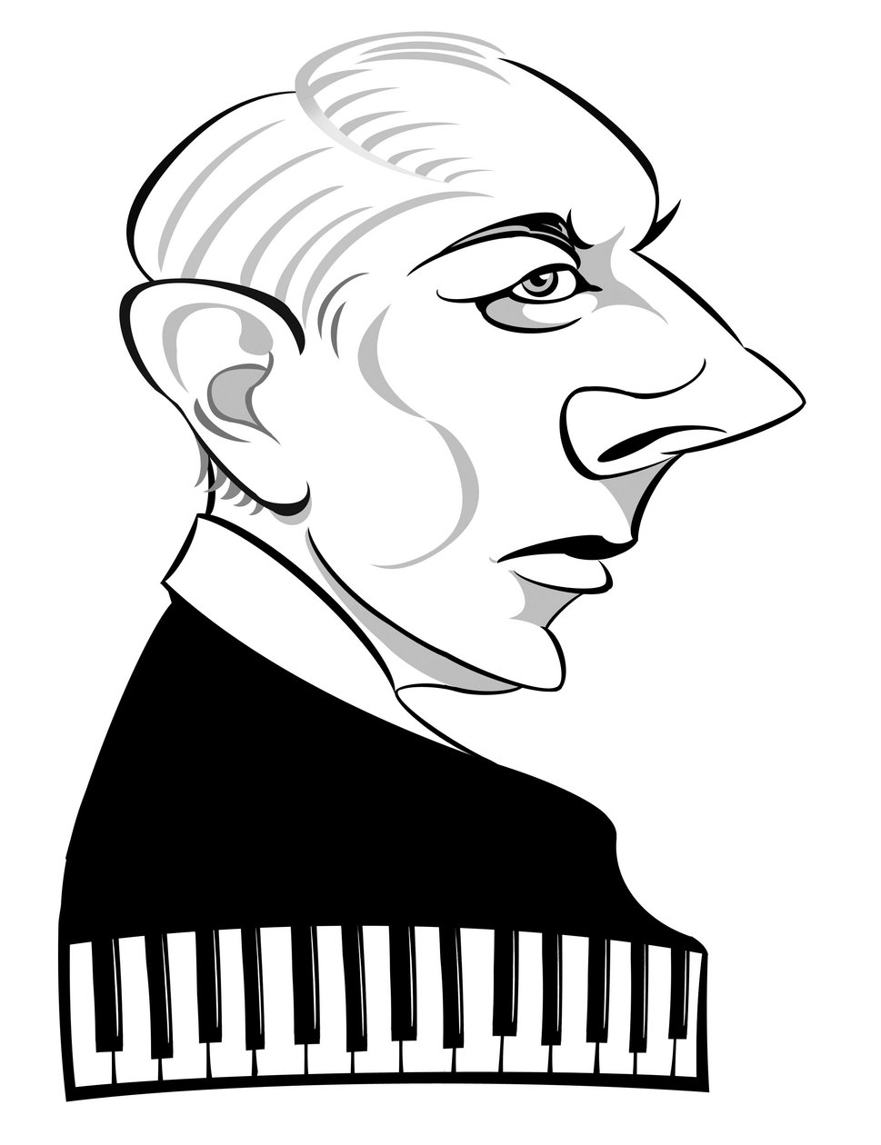 Bela Bartok - węgierski kompozytor i pianista (1881-1945); czarno-biała karykatura autorstwa Neale Osborne