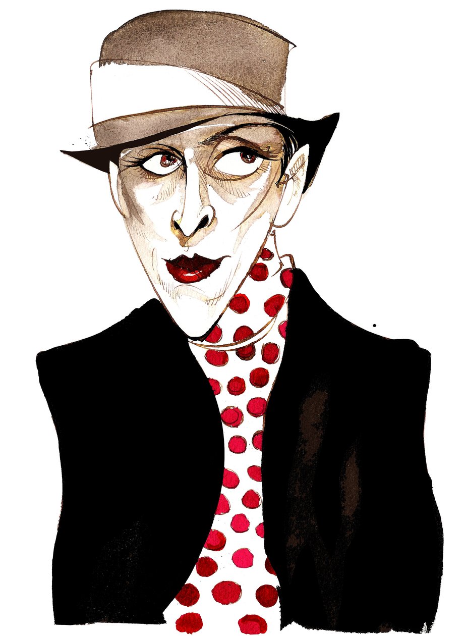 Djuna Barnes, wpływowa amerykańska pisarka i artystka modernistyczna; karykaturaDB: 12 czerwca 1892 - 18 czerwca 1982 autorstwa Neale Osborne