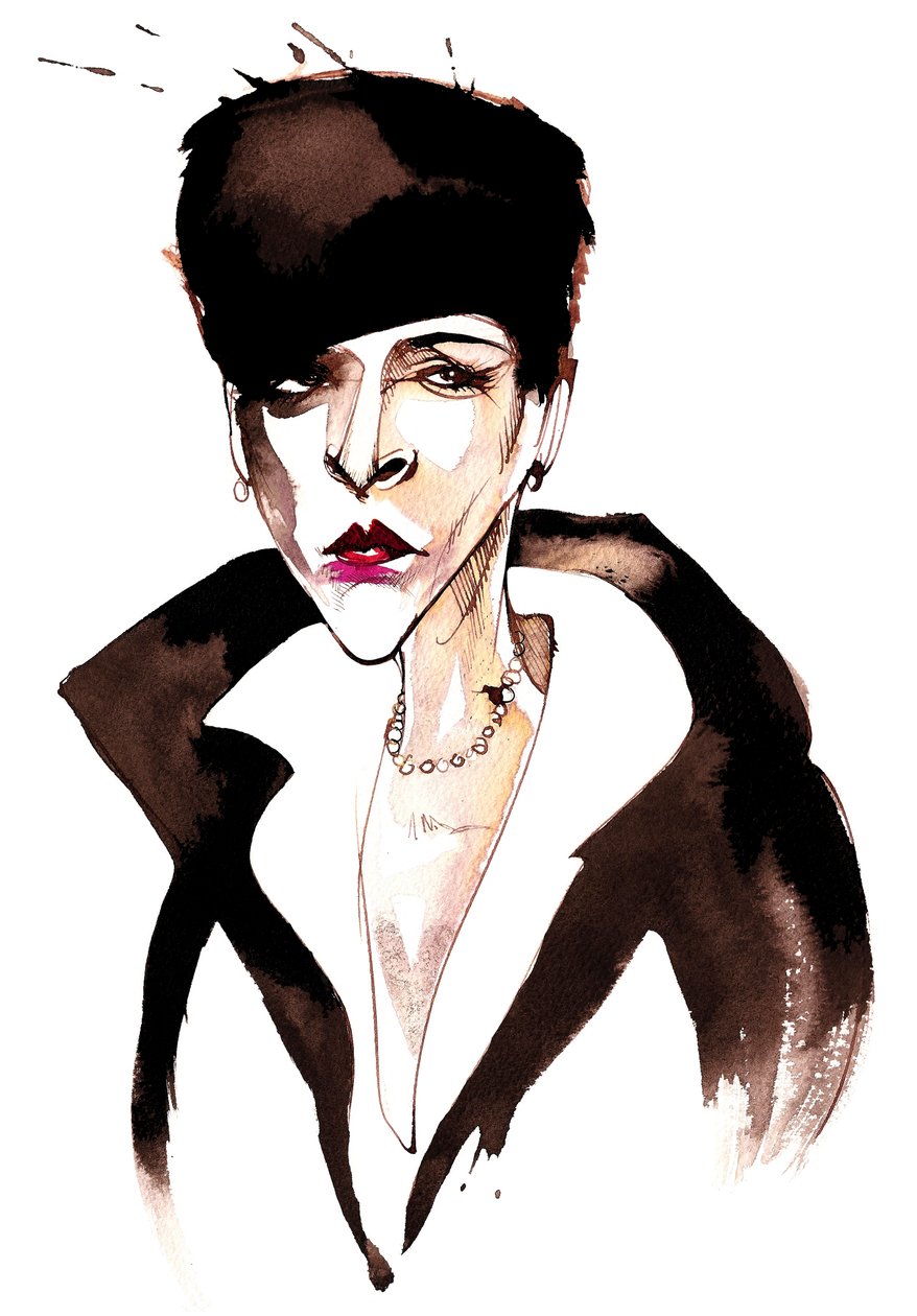 Djuna Barnes, wpływowa amerykańska pisarka i artystka modernistyczna; karykaturaDB: 12 czerwca 1892 - 18 czerwca 1982 autorstwa Neale Osborne