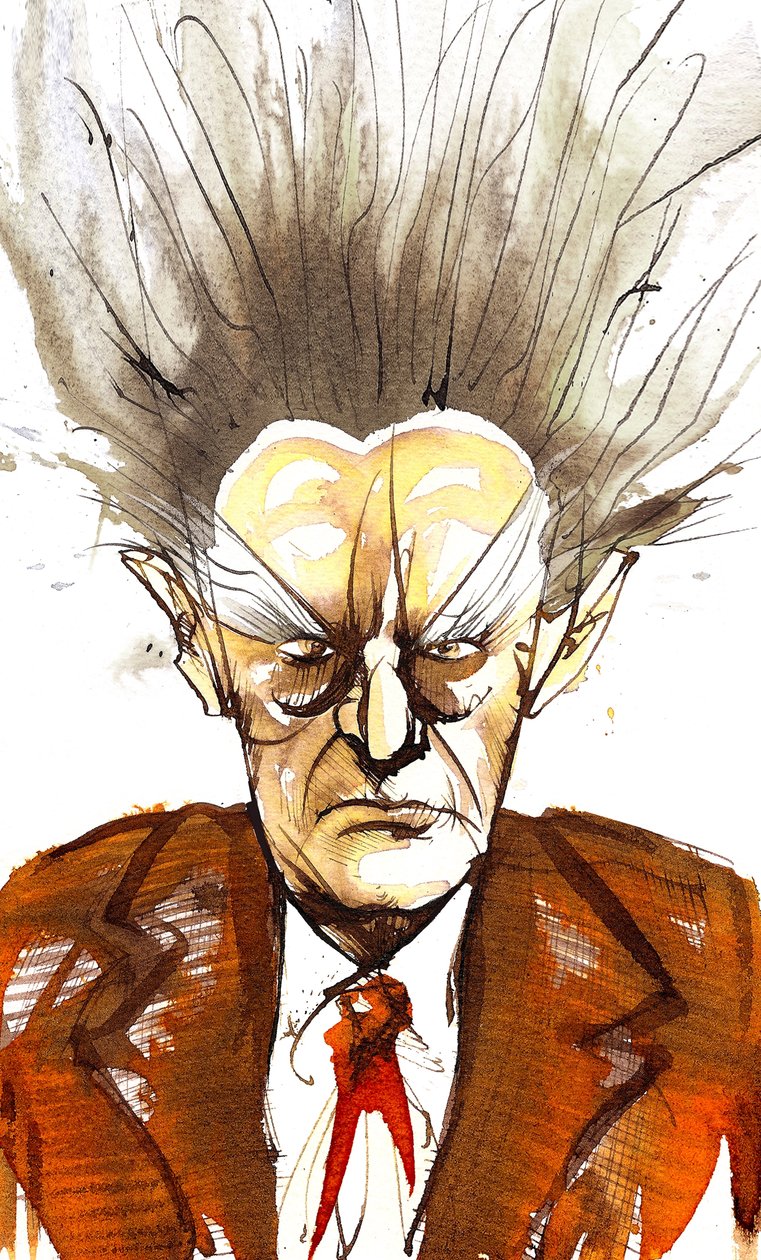 Edgard Varèse, amerykański kompozytor francuskiego pochodzenia (1883-1965); karykatura autorstwa Neale Osborne