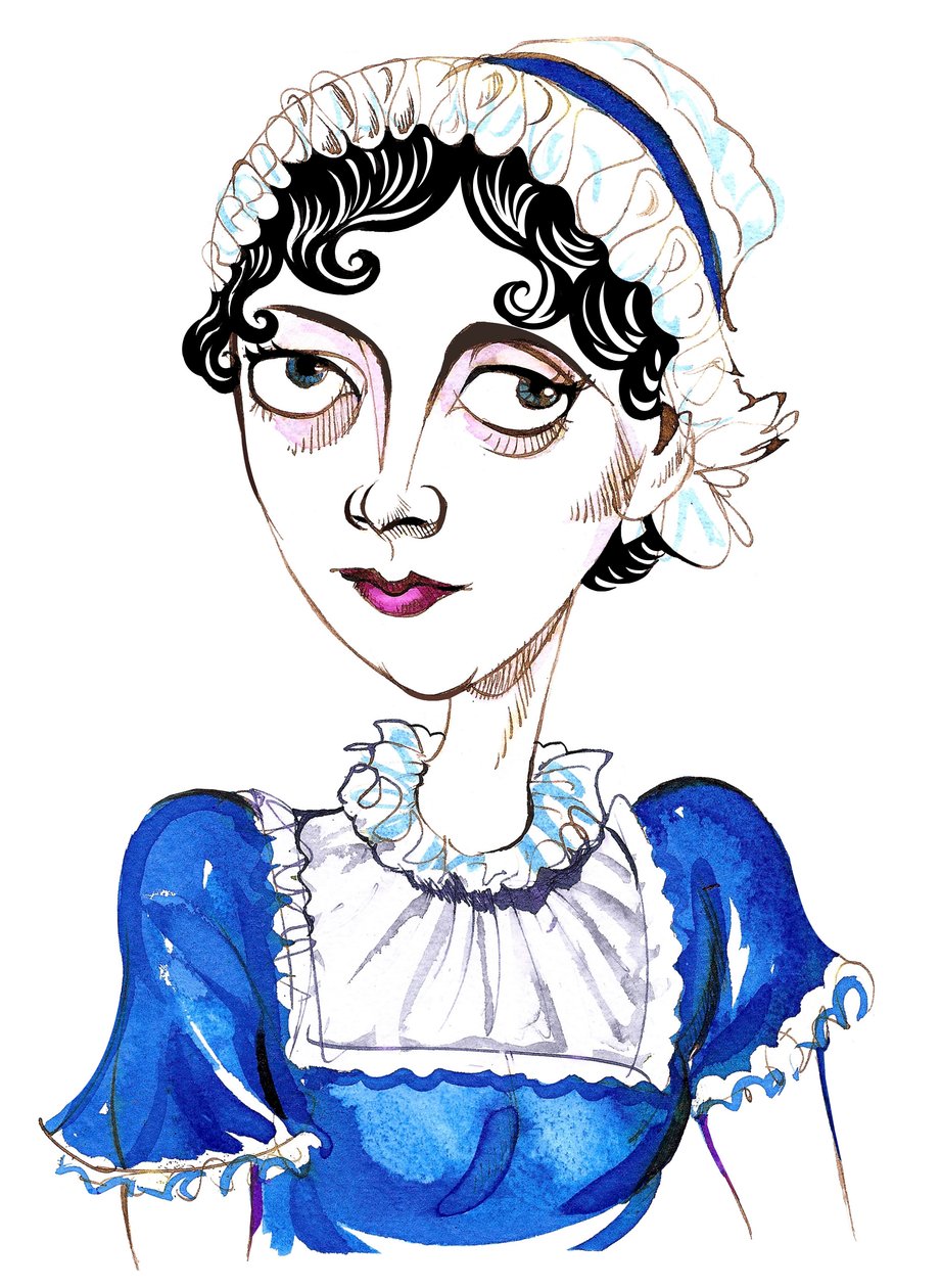 Jane Austen, angielska powieściopisarka, (1775-1817) karykatura autorstwa Neale Osborne