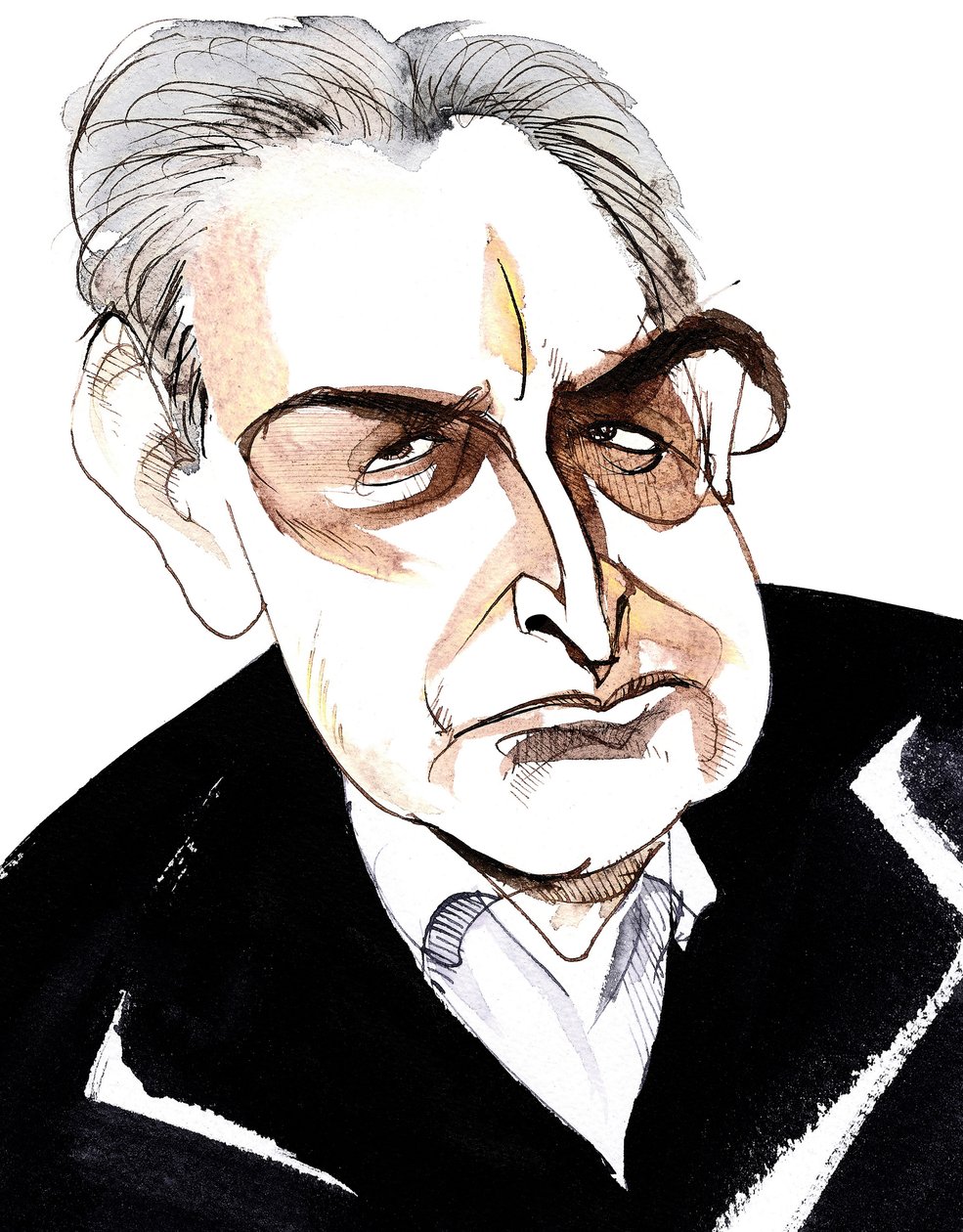 John Banville, irlandzki powieściopisarz i scenarzysta; pisarz kryminalny pod pseudonimem Benjamin Black; karykatura autorstwa Neale Osborne