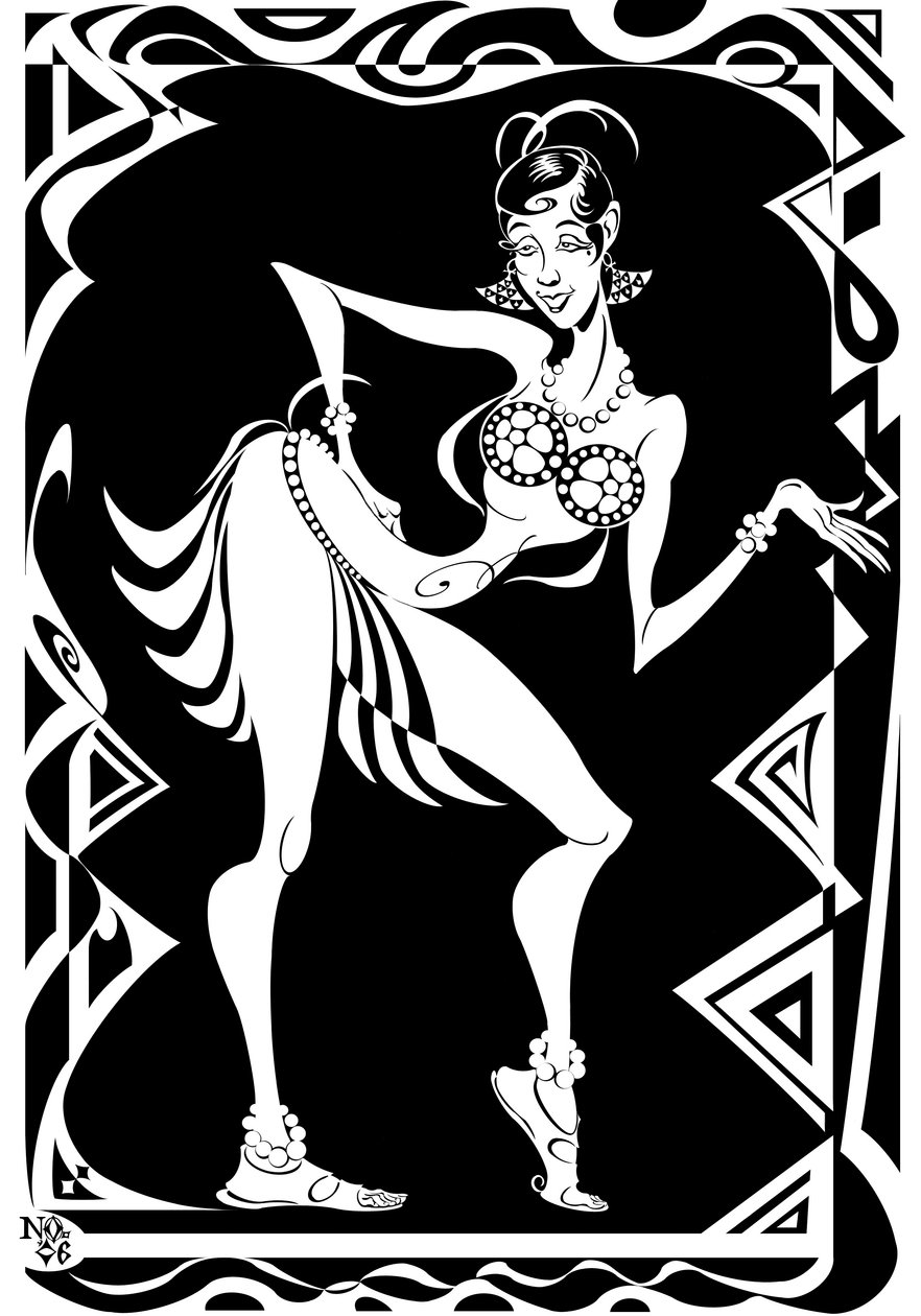 Josephine Baker, amerykańska tancerka i piosenkarka (1906-75), bw karykatura z zygzakowatą obwódką, 2006 Neale Osborne autorstwa Neale Osborne