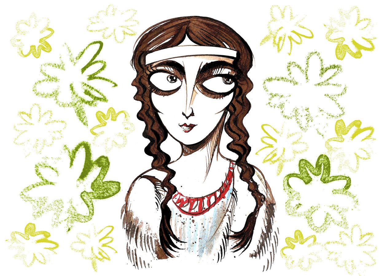 Pocahontas, rodowita amerykańska księżniczka i bohaterka ludowa, imię własne Matoaka, urodzona w pobliżu kolonialnej osady Jamestown w Wirginii autorstwa Neale Osborne