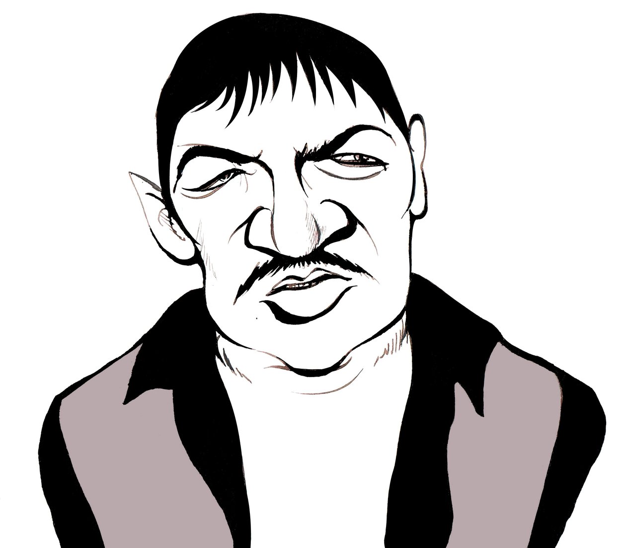 Rainer Werner Fassbinder, niemiecki filmowiec, aktor, dramaturg i reżyser teatralny (1945 - 1982), karykatura autorstwa Neale Osborne