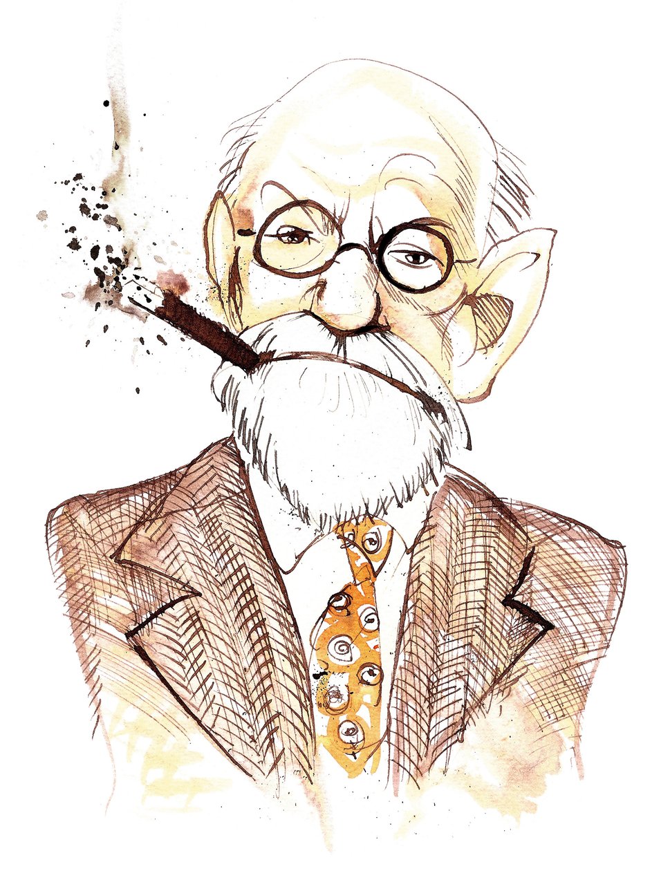 Zygmunt Freud austriacki neurolog i psychoterapeuta czeskiego urodzenia (1856-1939); karykatura autorstwa Neale Osborne