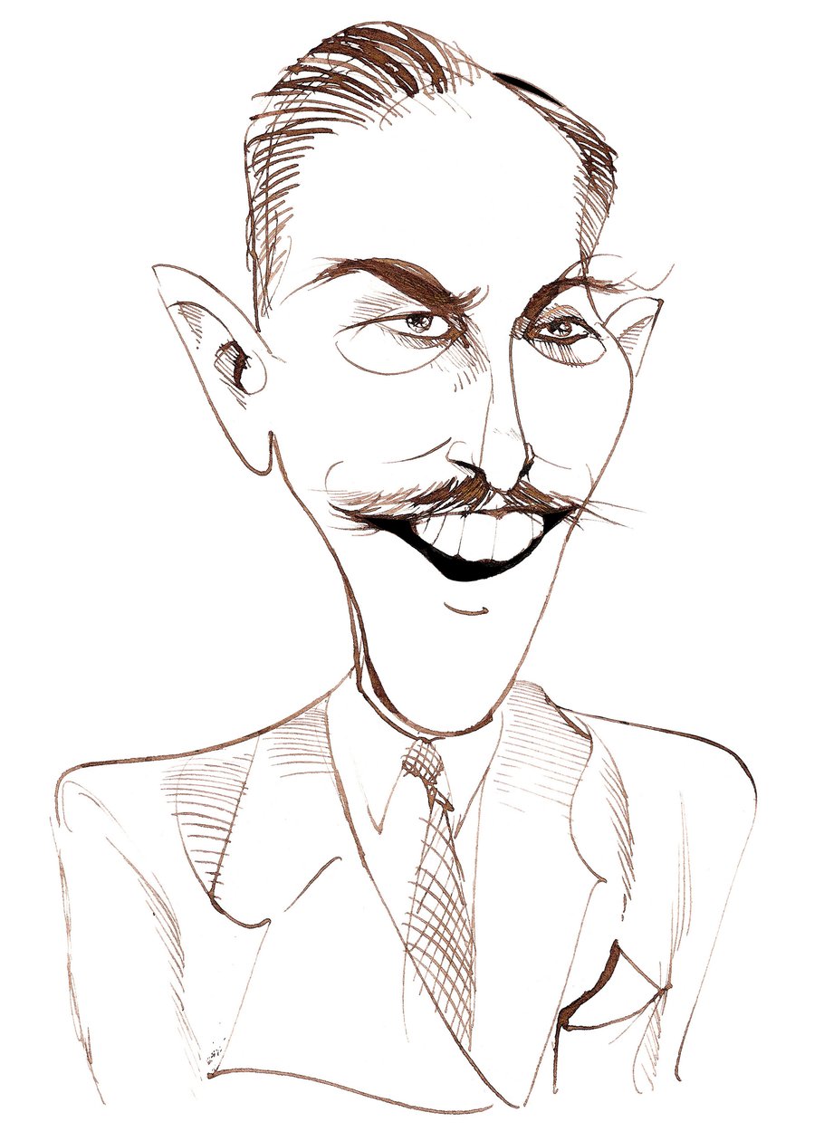 Walt Disney, amerykański producent filmowy, magnat biznesowy, rysownik i animator; karykatura autorstwa Neale Osborne