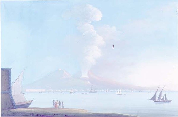 Erupcja Wezuwiusza (gwasz) autorstwa Neapolitan School