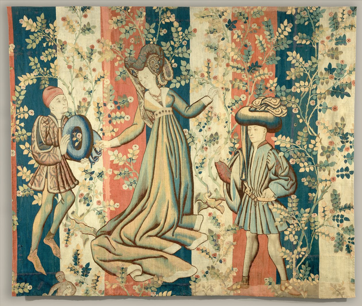 Dworzanie w ogrodzie różanym: dama i dwóch dżentelmenów, ok. 1440–50 autorstwa Netherlandish School