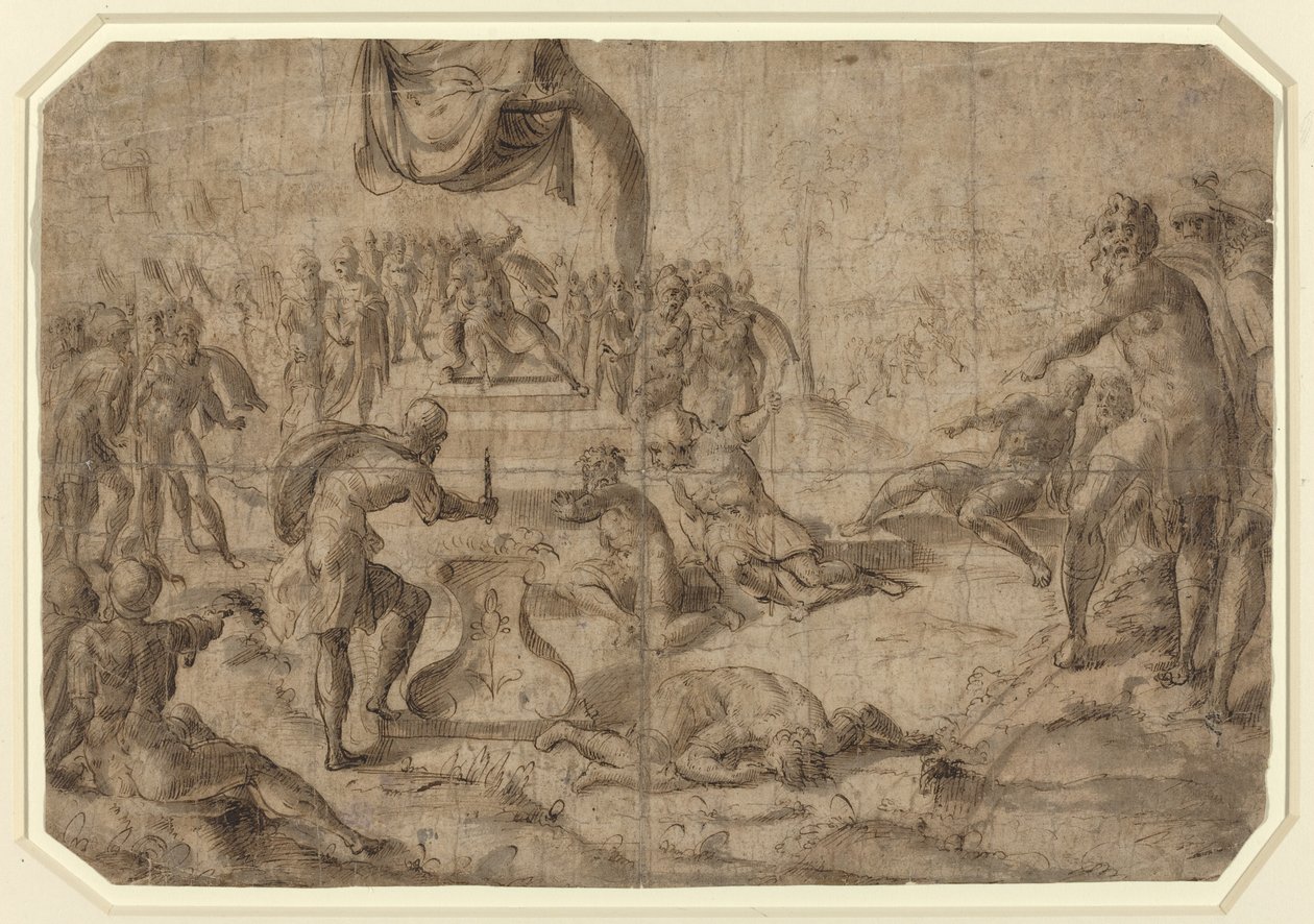 Scena poświęcenia (Gaius Mucius Scaevola?) autorstwa Netherlandish 16th Century