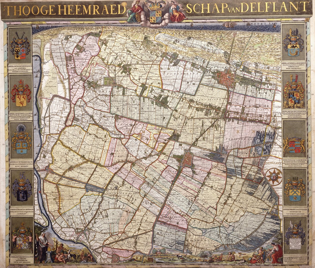 Mapa ścienna Delftland, 1712 autorstwa Netherlandish School