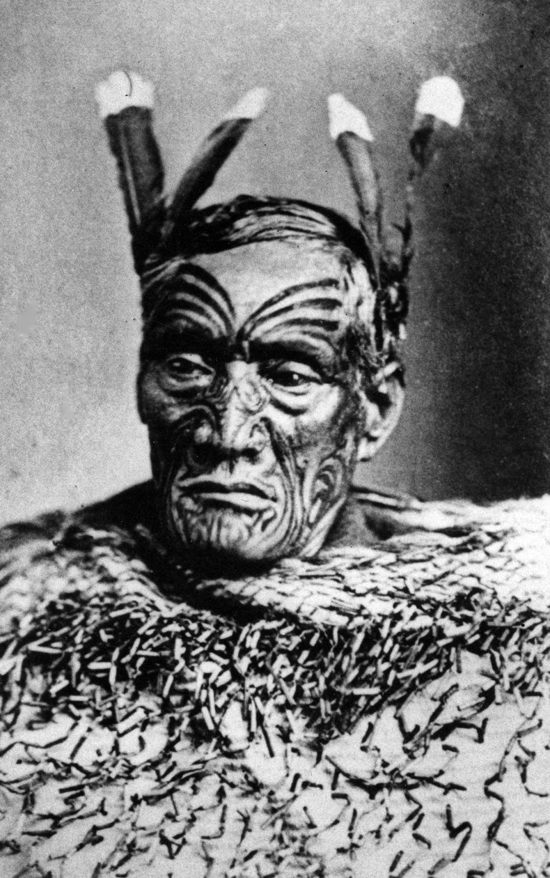 Portret mężczyzny maoryskiego, przed 1880 r. autorstwa New Zealander Photographer