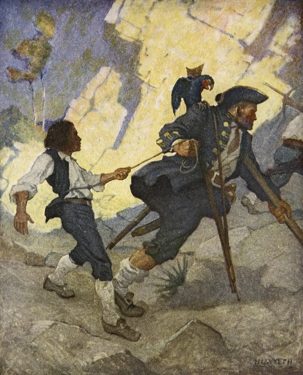 Na całym świecie byłem prowadzony jak tańczący niedźwiedź, ilustracja z "Wyspy skarbów" Roberta Louisa Stevensona, wyd. Charles Scribner