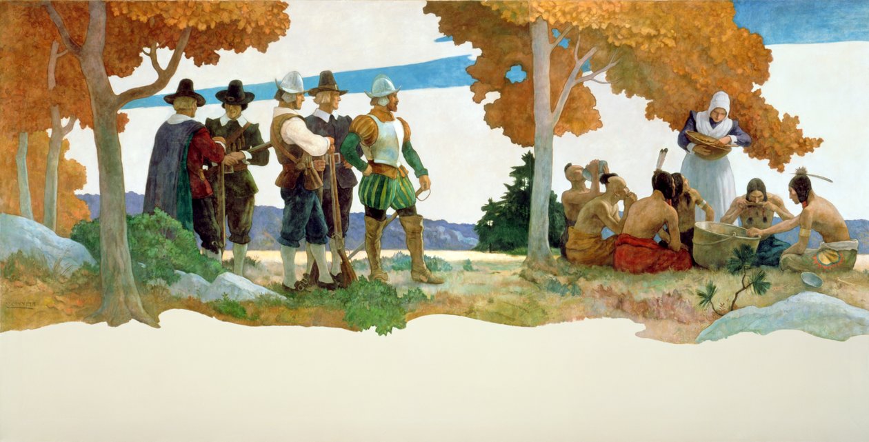 Święto Dziękczynienia z Indianami, 1940 autorstwa Newell Convers Wyeth