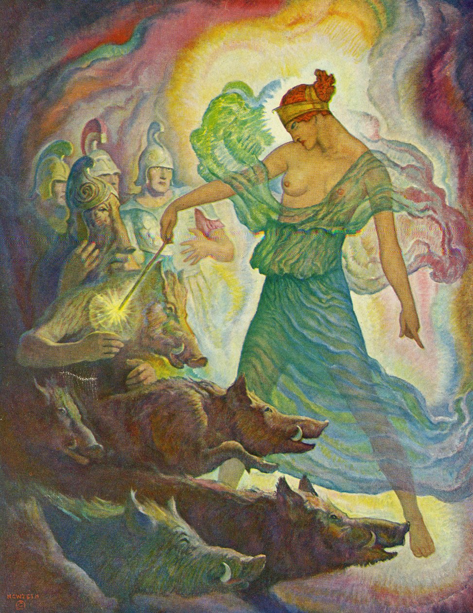 Kirke i on świnie autorstwa Newell Convers Wyeth