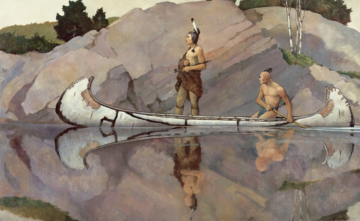 Indianie w kajaku autorstwa Newell Convers Wyeth