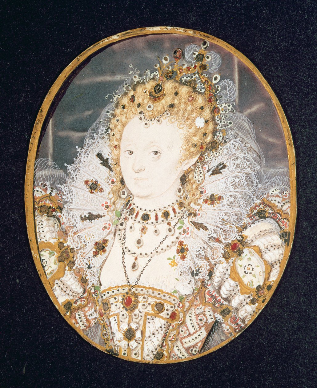 Królowa Elżbieta I, ok. 1595-1600 (wc na welonie) autorstwa Nicholas Hilliard