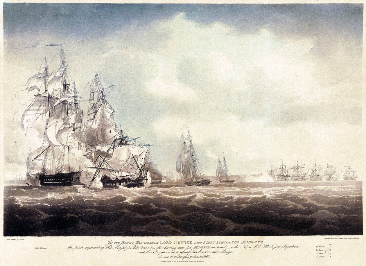 HMS "Pallas" po uruchomieniu "La Minerve autorstwa Nicholas Pocock