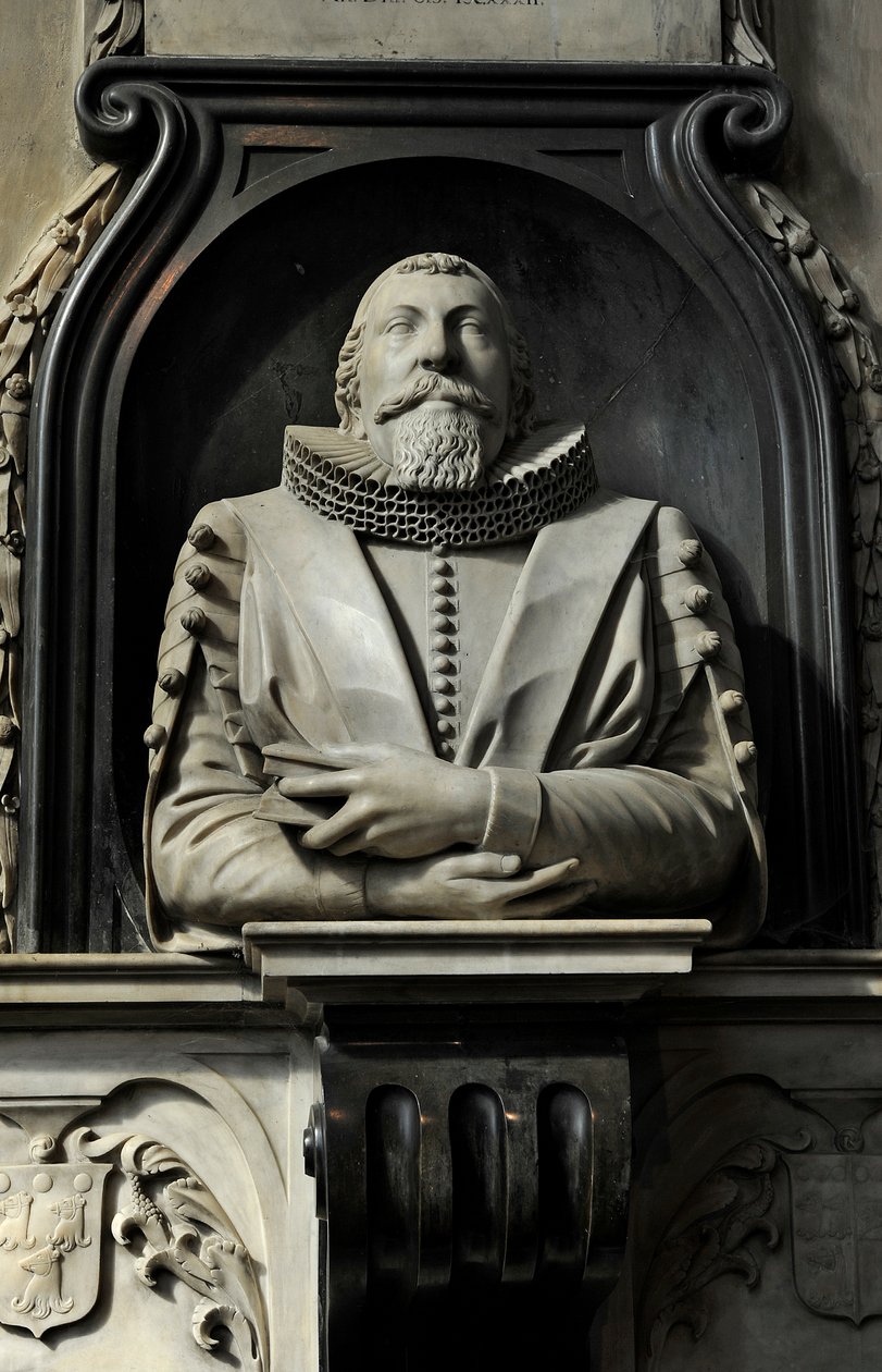 Pomnik Hugo Barkera, 1632 (marmur) autorstwa Nicholas Stone