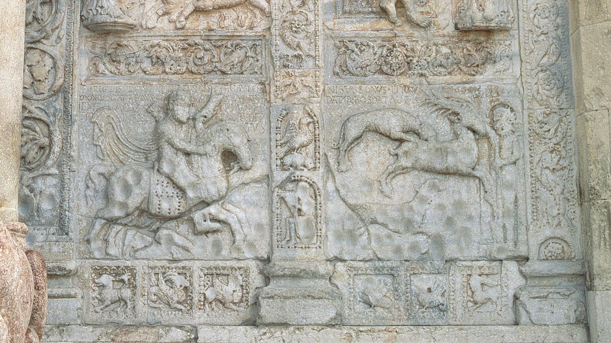 Reliefowe panele tematów z Księgi Rodzaju, romański, c.1120-38 detal kamienny z 102490 autorstwa Nicholaus