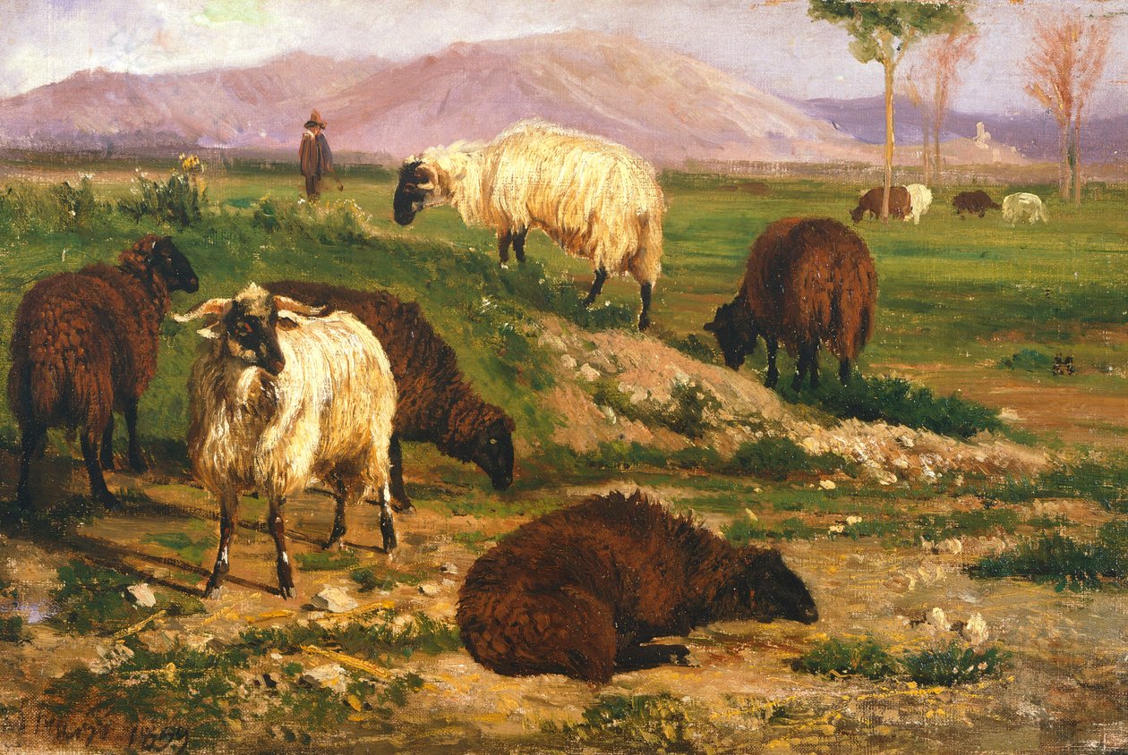 Zwierzęta pasące się (olej na płótnie) autorstwa Nicola Palizzi