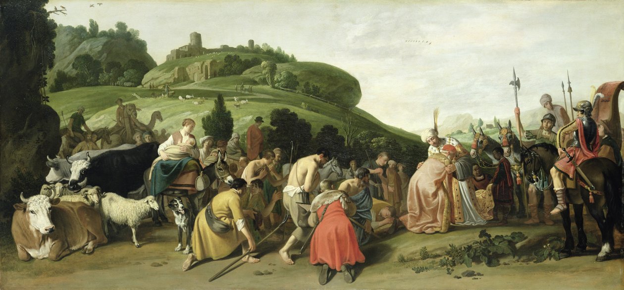 Józef przyjmuje ojca w Egipcie, 1628 autorstwa Nicolaes Cornelisz Moeyaert