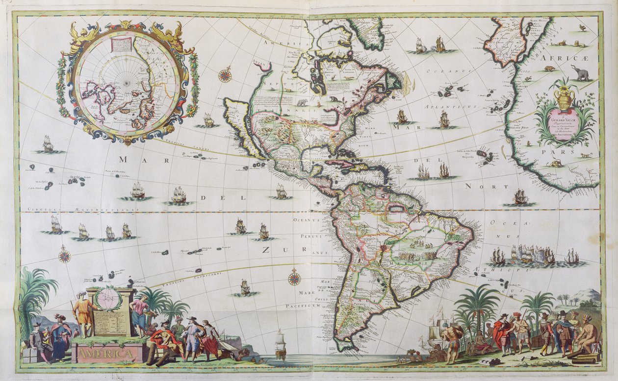 Ameryka, tablica 84, z „Atlas Minor Sive Geographica Compendiosa”, 1680 (rycina ręcznie kolorowana) autorstwa Nicolaes Jansz Visscher
